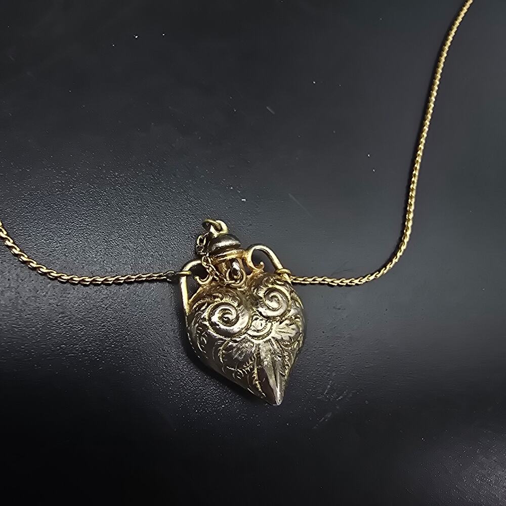 1928 Brand Gold Tone Heart Bottle Necklace Costume Jewelry